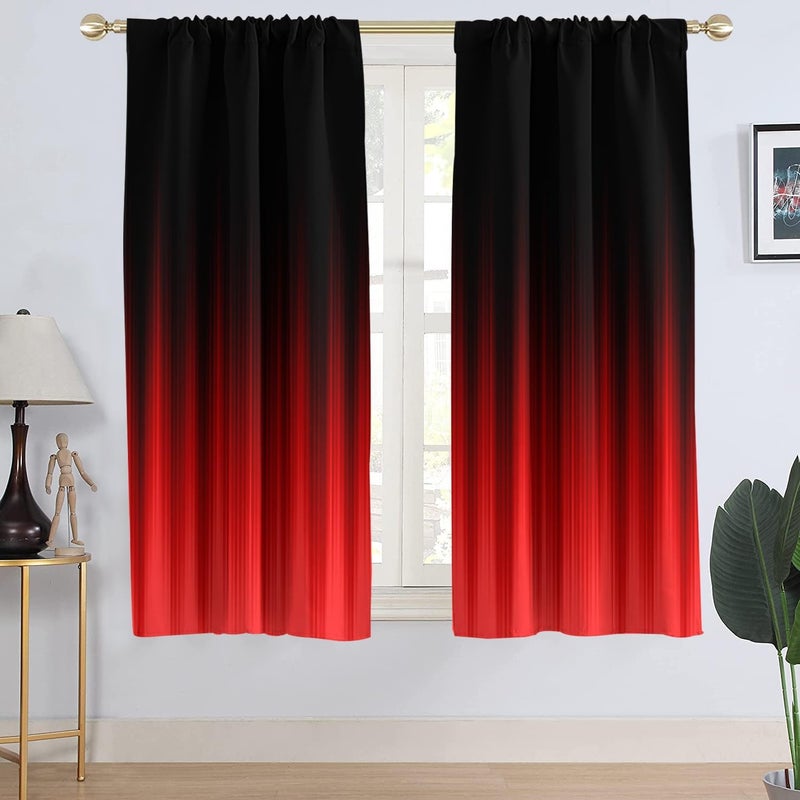 AAtter Red and Black Window Curtain Abstract Boys Ombre Striped Boho Simple Gradient Teen Men Art Aesthetic Gothic Fun Living Room Bedroom Window Drapes Treatment Fabric 1 Pair 42 W x 63 L Modern