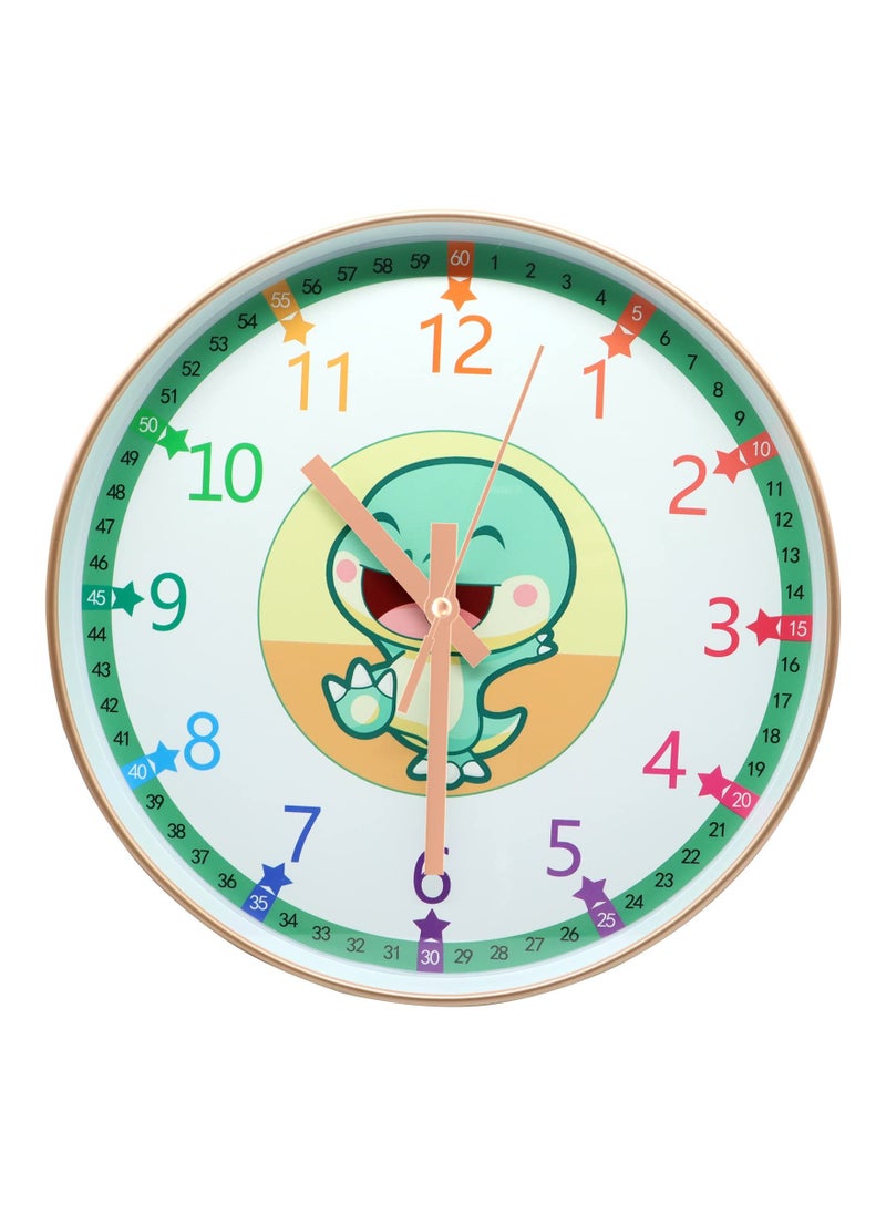 KASTWAVE - Learning Clock for Kids, Telling Time Teaching Clock, Kids Room Wall Clocks, Silent Non Ticking Learn to Tell Time Clock, Colorful Wall Clock for Kids Room, Bedrooms, Playroom, School (Dinosaur) - Image 1