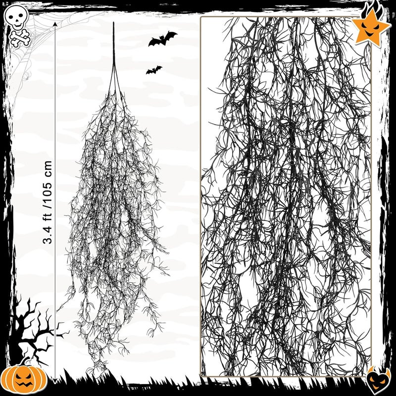 Giegxin Halloween Spanish Moss 41 Succulents Faux Moss Artificial Succulent Plants Fake Vines Hanging Plants Swamp Decoration Potted Artificial Hanging Garland (Black,6 Pack) - Image 2