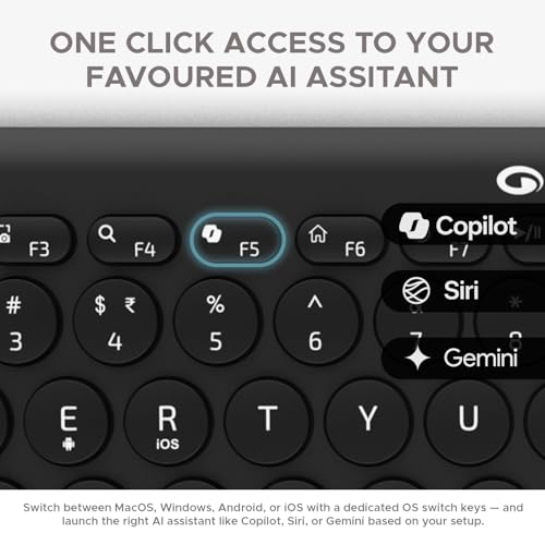 Amkette لوحة مفاتيح لاسلكية قابلة لإعادة الشحن Amkette Optimus XL Plus / لوحة مفاتيح بلوتوث للكمبيوتر، تصميم مدمج. برنامج قوي. 2.4G+3xBT، تبديل الأجهزة بنقرة واحدة والوصول الذكي، تخطيط مزدوج لنظام التشغيل (أسود) - Image 3