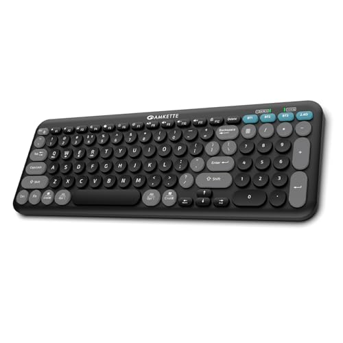 Amkette لوحة مفاتيح لاسلكية قابلة لإعادة الشحن Amkette Optimus XL Plus / لوحة مفاتيح بلوتوث للكمبيوتر، تصميم مدمج. برنامج قوي. 2.4G+3xBT، تبديل الأجهزة بنقرة واحدة والوصول الذكي، تخطيط مزدوج لنظام التشغيل (أسود) - Image 1