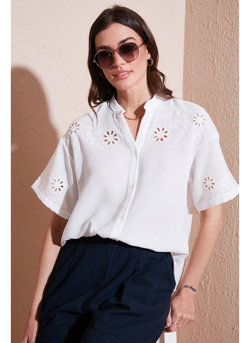 Standard Fit Judge Collar Scallop Embroidered Shirt Women's Shirt 6113876 - pzsku/ZDBF908C74B450E0CF23BZ/45/_/1741257144/a80881b6-fb39-463e-ac1d-7b8e1c2fb707