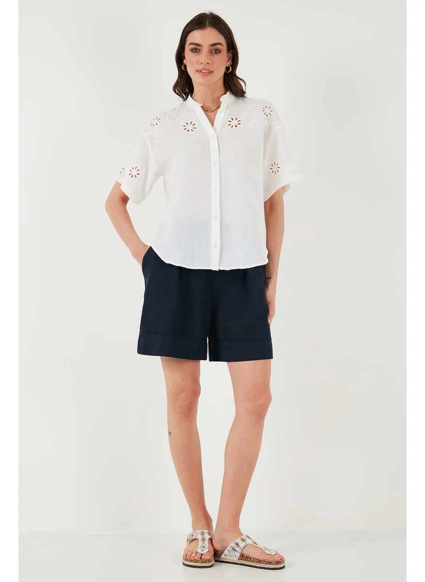 Lela Standard Fit Judge Collar Scallop Embroidered Shirt Women's Shirt 6113876