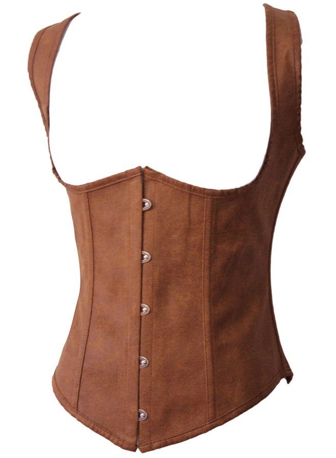 Alivila.Y Fashion Corset Womens Faux Leather Steampunk Corsets Victorian Bustier Top, Brown, S - Image 1