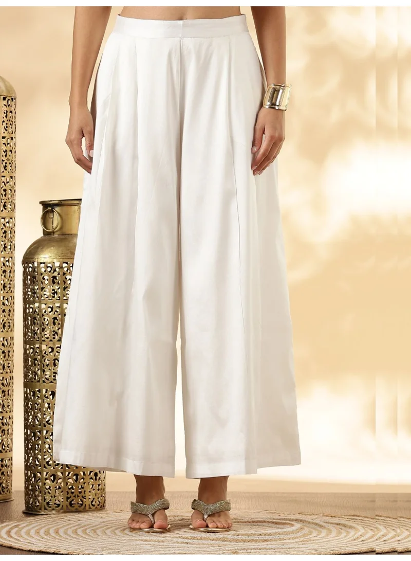 Abhishti  White Brocade Waistcoat and Wide-Leg Pant Set  | Best Price UAE