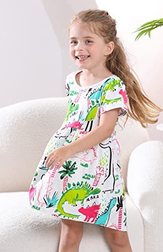 Frogwill Toddler Girls Green Dinosaur Dress Tunic Short Sleeve Summer Casual Clothes, Gray, 3t - Image 2