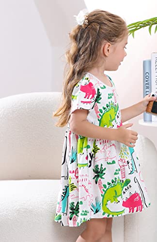 Frogwill Toddler Girls Green Dinosaur Dress Tunic Short Sleeve Summer Casual Clothes, Gray, 3t - Image 3