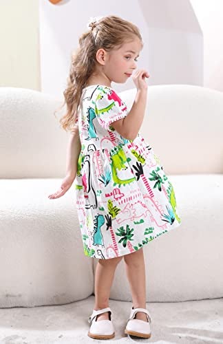 Frogwill Toddler Girls Green Dinosaur Dress Tunic Short Sleeve Summer Casual Clothes, Gray, 3t - Image 5