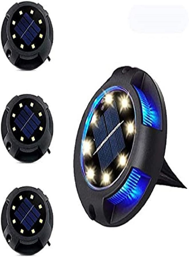 Solar Ground Lights for Outdoor, Garden IP65 Waterproof LED 8 Extra Large White Lights+4 Side Blue Landscape Lighting (4 Pack) - Image 1