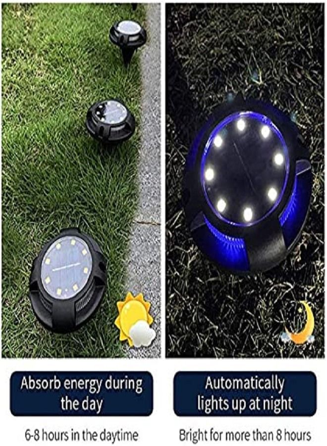 Solar Ground Lights for Outdoor, Garden IP65 Waterproof LED 8 Extra Large White Lights+4 Side Blue Landscape Lighting (4 Pack) - Image 2