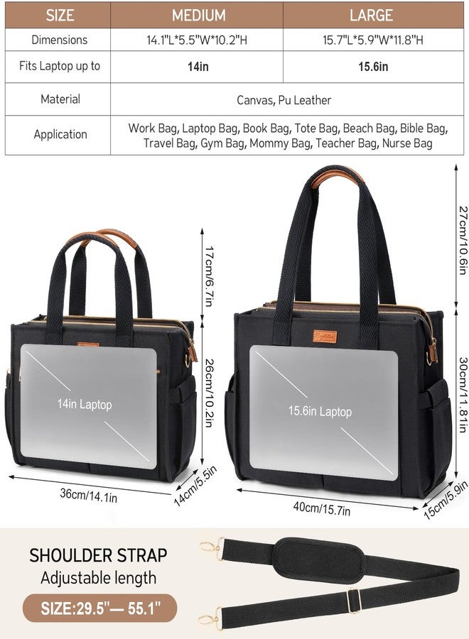 Bagstellar Canvas Tote Bag for Women, 15-Pocket Large Crossbody Handbag Bible Laptop Bag Zipper Bookbag for Teacher Work Travel College, L2.black & White, Large-15.6inch, Fashion - Image 2