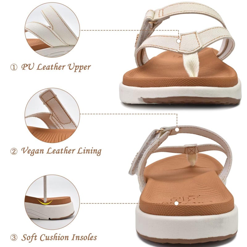 COFACE Womens Orthopedic Flip Flops Ladies Slip On Athletic Yoga Mat Memory Foam Cushioned Recovery Walking Thong Sandals Summer Beach Pool Slippers Plantar Fasciitis Arch Support White Brown Size 7.5 - Image 5