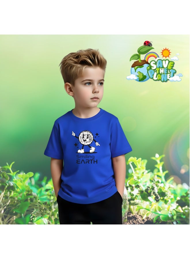 PRINTSHOP4ME Trendy Kids Boy's T-Shirt for Earth Hour Day - Round Neck Short Sleeve - Go Green with Earth Hour Day Boy's Eco-Friendly T-Shirt - Save the Planet - Image 3