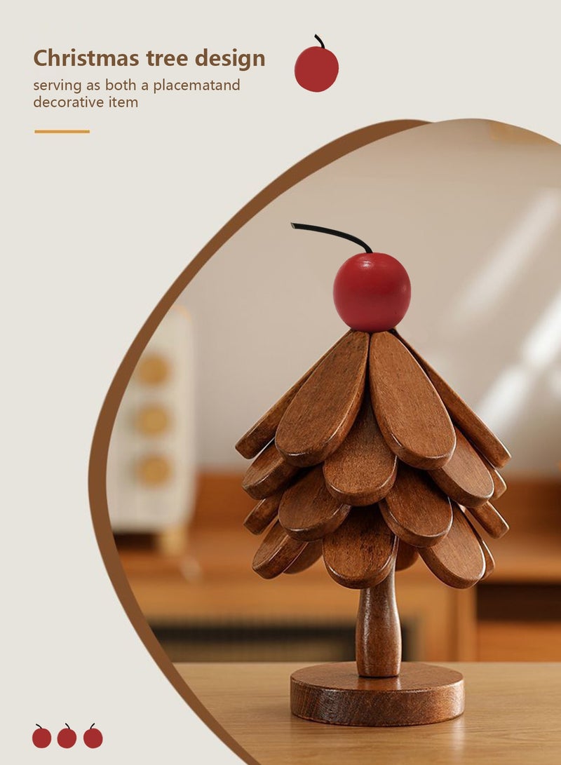 Sunnaltree Wooden Trivets for Hot Dishes, Wood Table Placemats, Heat Resistant Placemats, Cup Cushion, Tree Shape Trivet Set, Wooden Table Mat for Pot Pans and Dishes Bowl Teapot (Apple)  - Image 2