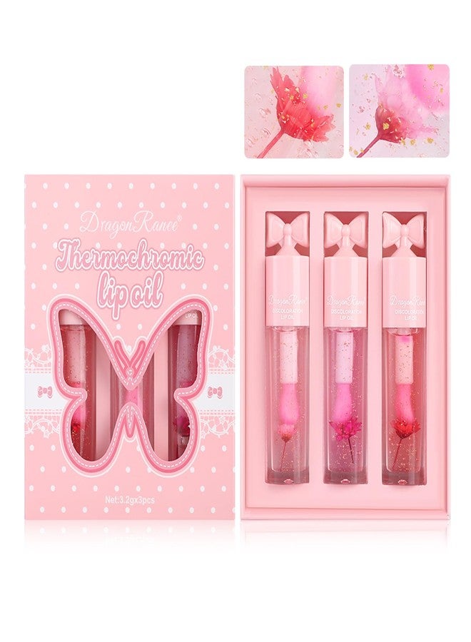 TEEROVA 3 Pcs Color Changing Lip oil from Clear to Pink, Magic Temperature Color Change Lipstick and Tinted, Moisturizing Non-Sticky Glossy Shine Lip Gloss - Image 1
