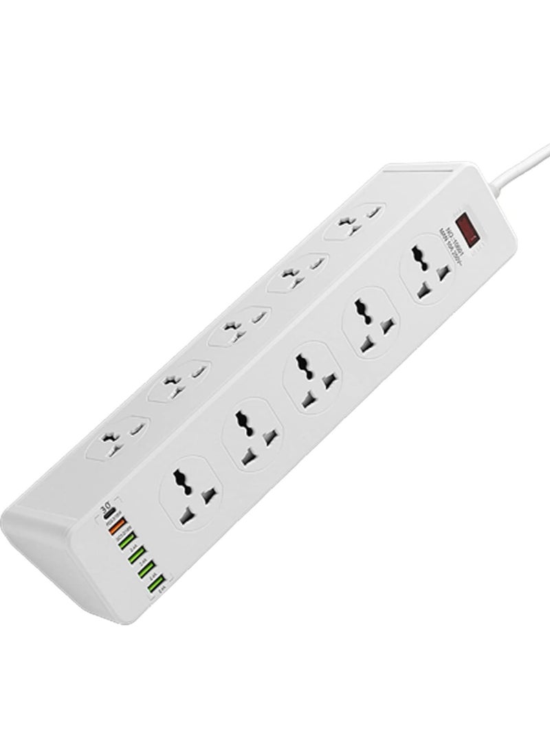 TYCOM Power Strip Surge Protector with USB + Type C, Extension Cord Flat Plug with Widely 10 AC Outlet and 5 USB 1 Type C, Small Desktop Station, Compact Socket for Travel, Home and Office - Image 1