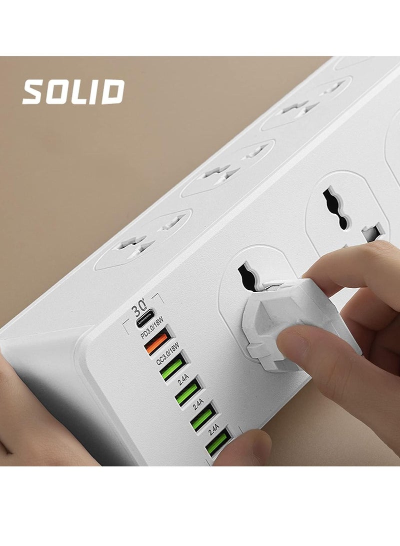 TYCOM Power Strip Surge Protector with USB + Type C, Extension Cord Flat Plug with Widely 10 AC Outlet and 5 USB 1 Type C, Small Desktop Station, Compact Socket for Travel, Home and Office - Image 4