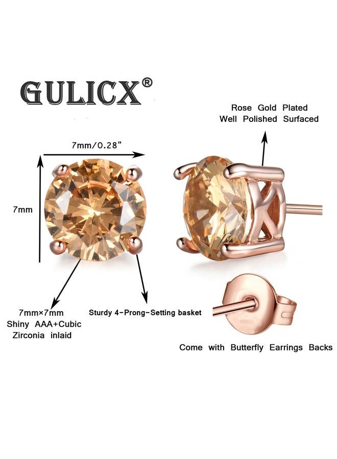 GULICX Rose Gold Tone Yellow Crystal Royal Journey Jewelry Eternity Stud Earring - Image 2
