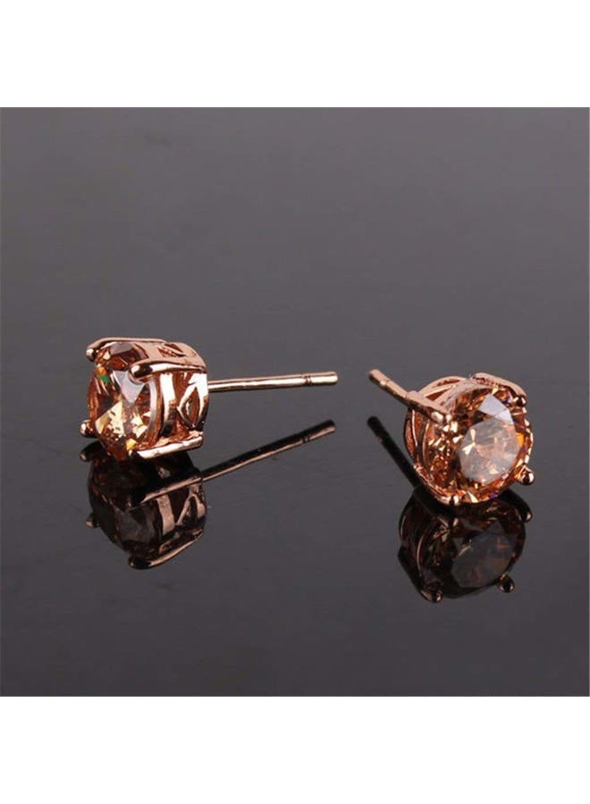 GULICX Rose Gold Tone Yellow Crystal Royal Journey Jewelry Eternity Stud Earring - Image 5