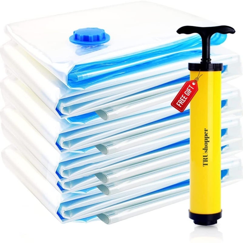DRUDRAYA Bag with Pump for Blanket Storage Reusable Ziplock Space Saver Bags Save 80 More Space Pack of 53 Medium 50x60cm 2 Large 60x80cm With 1 Free of Vacuum Air Hand Pump - Image 1