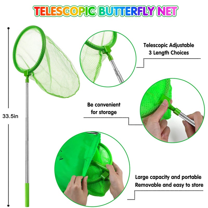 INNOCHEER طقم استكشاف الأطفال من إينوشير وطقم صيد الحشرات وطقم زي السفاري، مجموعة استكشاف خارجية مع قبعة، سترة، شبكة فراشات وكتاب حشرات للأولاد والبنات من 3-12 سنة (أخضر مموه) - Image 2