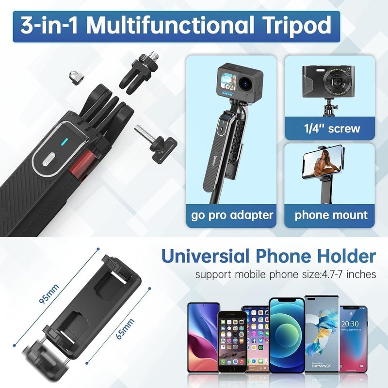 Adofys Selfie Stick with Tripod Stand 360 Degree Rotation Rechargeable Remote Quadripod Stand Balance Handle 71-inch Selfie Stick for Phone Camera Gopro 360°Panoramic Shooting Vlogging Live Stream - Image 2