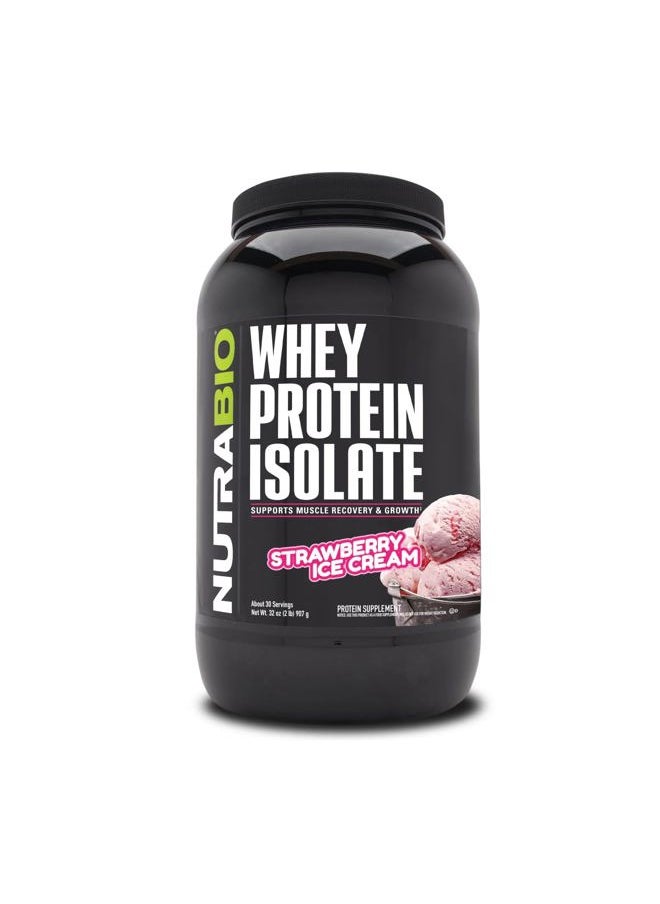 NutraBio Whey Protein Powder Isolate Supplement – 25g of Protein Per Scoop with Complete Amino Acid Profile - Soy and Gluten Free - Zero Fillers and Non-GMO - Strawberry Ice Cream - 2 Lbs.  - Image 1