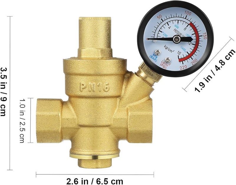 منظم ضغط المياه النحاسي 1/2 بوصة مع مقياس قابل للتعديل لخرطوم حديقة العربات المنزلية - Image 3