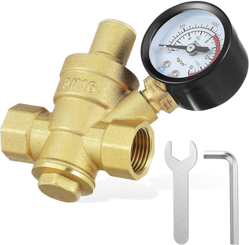 منظم ضغط المياه النحاسي 1/2 بوصة مع مقياس قابل للتعديل لخرطوم حديقة العربات المنزلية - Image 2