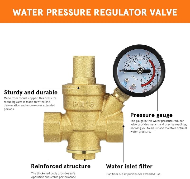 منظم ضغط المياه النحاسي 1/2 بوصة مع مقياس قابل للتعديل لخرطوم حديقة العربات المنزلية - Image 5