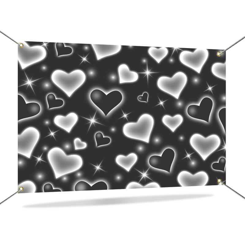 Mocsicka Black Heart 2000s Backdrop for Photoshoot Old School Photography Background 2000s Heart Valentine's Day 90s Banner Photo Booth Studio - Image 1