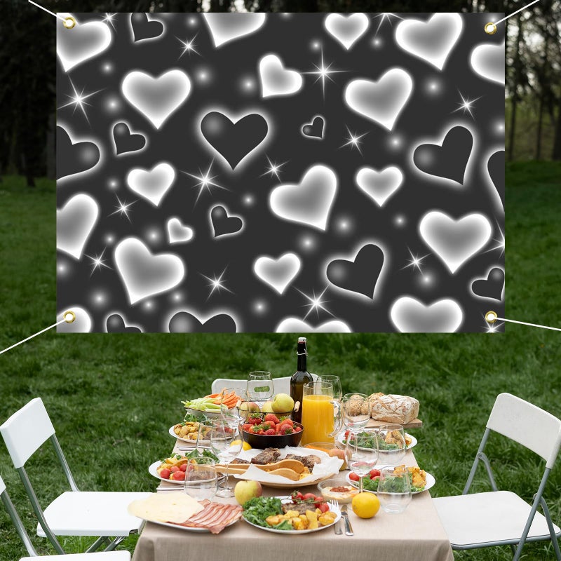 Mocsicka Black Heart 2000s Backdrop for Photoshoot Old School Photography Background 2000s Heart Valentine's Day 90s Banner Photo Booth Studio - Image 3