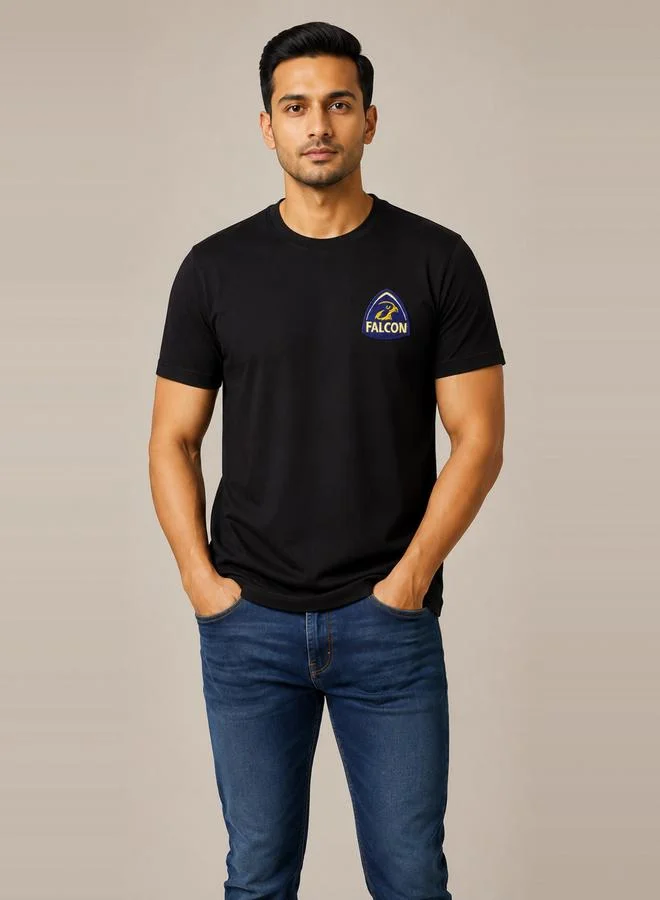 Take Two Black Cotton Blend Crew Neck T-Shirt By Falcon