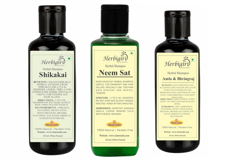 Khadi Herbal Herbigiri Herbal combo Amla bhringraj Neem Reetha Shikakai shampoo 630 ml