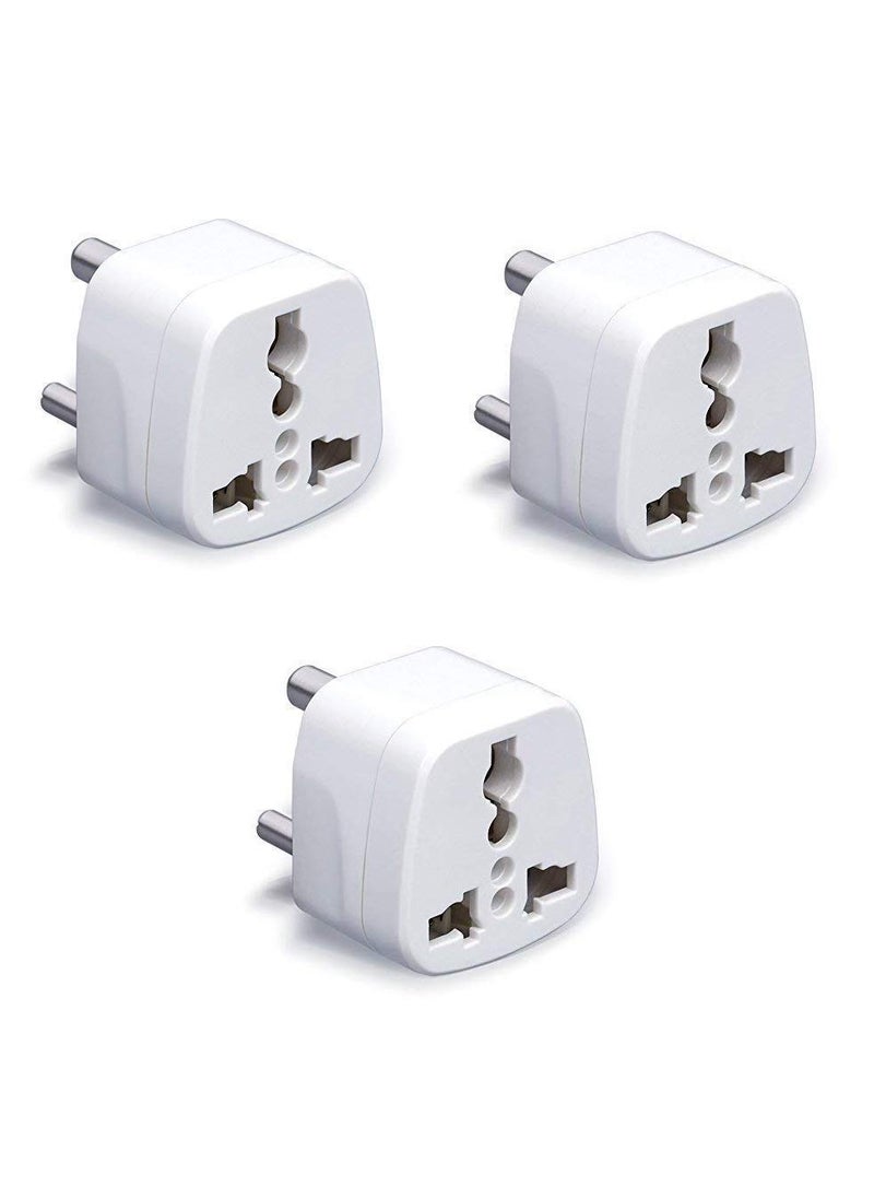 Axtella Axtella Pack of 3 Universal Traveller Conversion Plug 3 Pin Socket Worldwide Adapter Convert UKUSEUAU to India Power Adaptor 6 Amp  - Image 1
