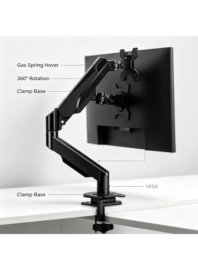 Computer Stand, Wall Mount Monitor Arm For 17-32 Inch Ultrawide Screens, Heavy Duty Single Monitor Mount Holds 22 Lbs, Fully Adjustable Gas Spring Wall Mount - Image 3
