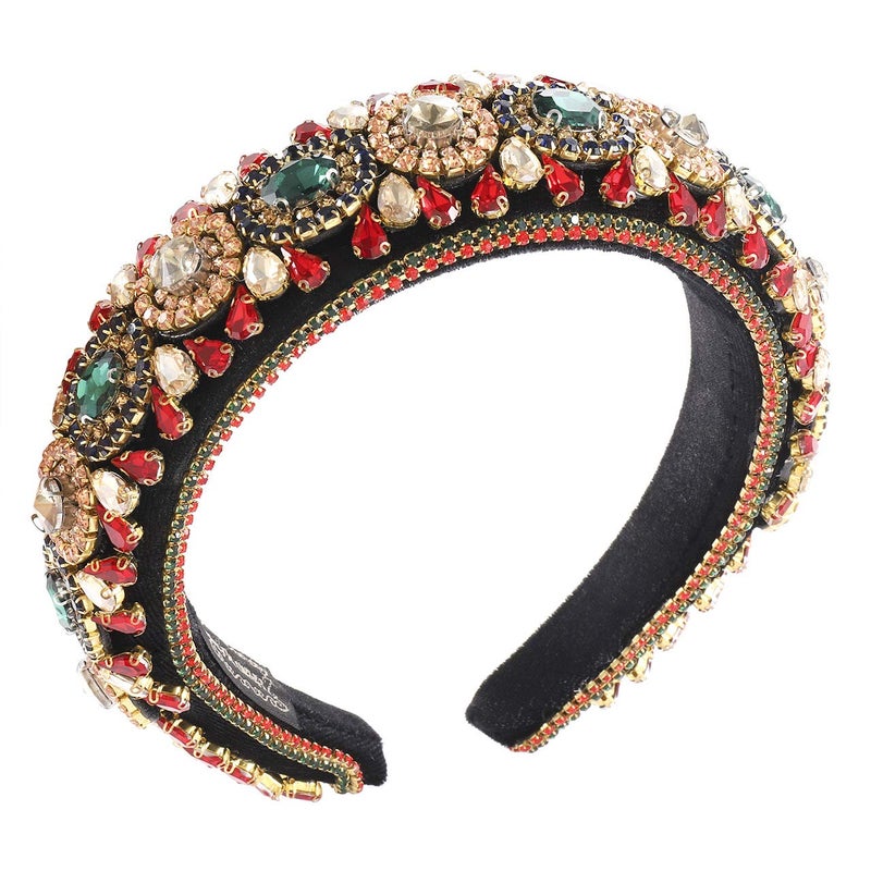 Padded Rhinestone Headband Bejewelled Crystal Velvet Wide hairband Party Headwear Hair Accessories for Women Girls big rhinestone