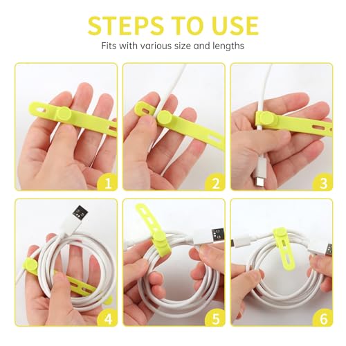 Oligei 25 Pcs Silicone Cable Ties, Cable Ties Reusable, High Elasticity Cord Wraps for Electrical Cords, Cord Organizer for Earphone, Phone Charger(Yellow) - Image 5