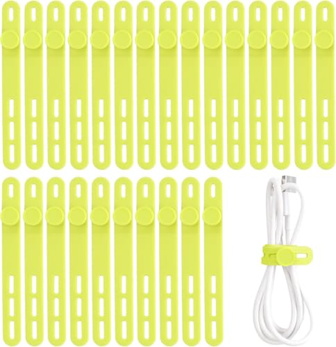 Oligei 25 Pcs Silicone Cable Ties, Cable Ties Reusable, High Elasticity Cord Wraps for Electrical Cords, Cord Organizer for Earphone, Phone Charger(Yellow) - Image 1