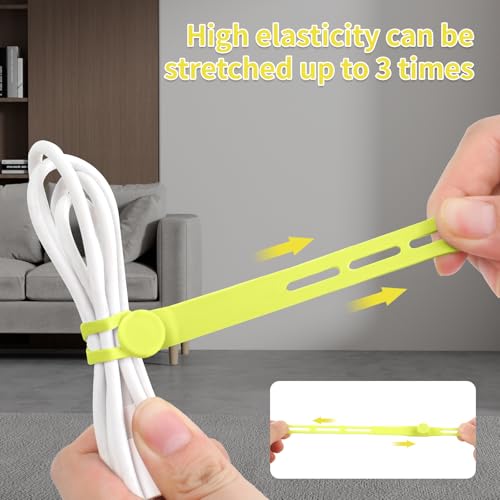 Oligei 25 Pcs Silicone Cable Ties, Cable Ties Reusable, High Elasticity Cord Wraps for Electrical Cords, Cord Organizer for Earphone, Phone Charger(Yellow) - Image 3