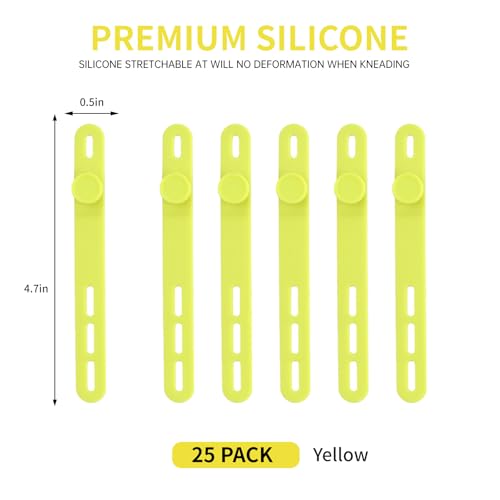 Oligei 25 Pcs Silicone Cable Ties, Cable Ties Reusable, High Elasticity Cord Wraps for Electrical Cords, Cord Organizer for Earphone, Phone Charger(Yellow) - Image 2
