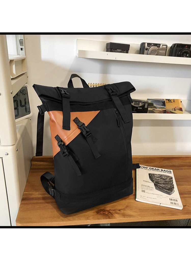 SKT Shiketro Fashionable and Trendy Stitching Waterproof Film Roll-up Backpack, Large Capacity Travel Bag, Casual Lightweight Schoolbag, Sports Fitness Bag 26*47*16CM - Image 1