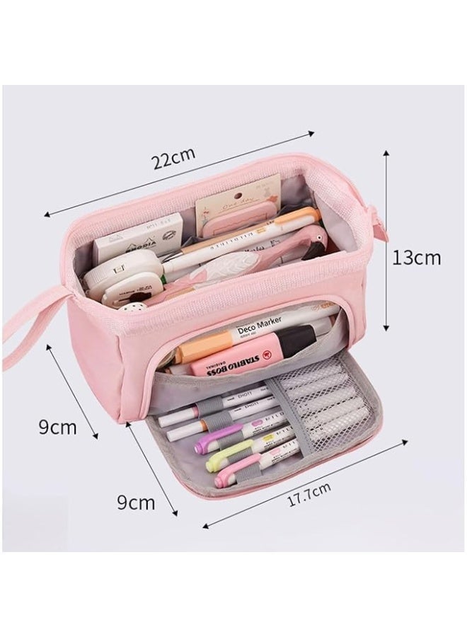 إي سي في في مقلمة أقلام رصاص وجاف بسعة كبيرة، شنطة تخزين الأقلام للأدوات المكتبية، منظم صندوق وحامل لوازم المكتب بسوستة لتخزين أقلام ماركر مع مقبض حمل لطلاب المدارس والمراهقات والبنات والبالغين من ®ECVV، وردي - Image 3