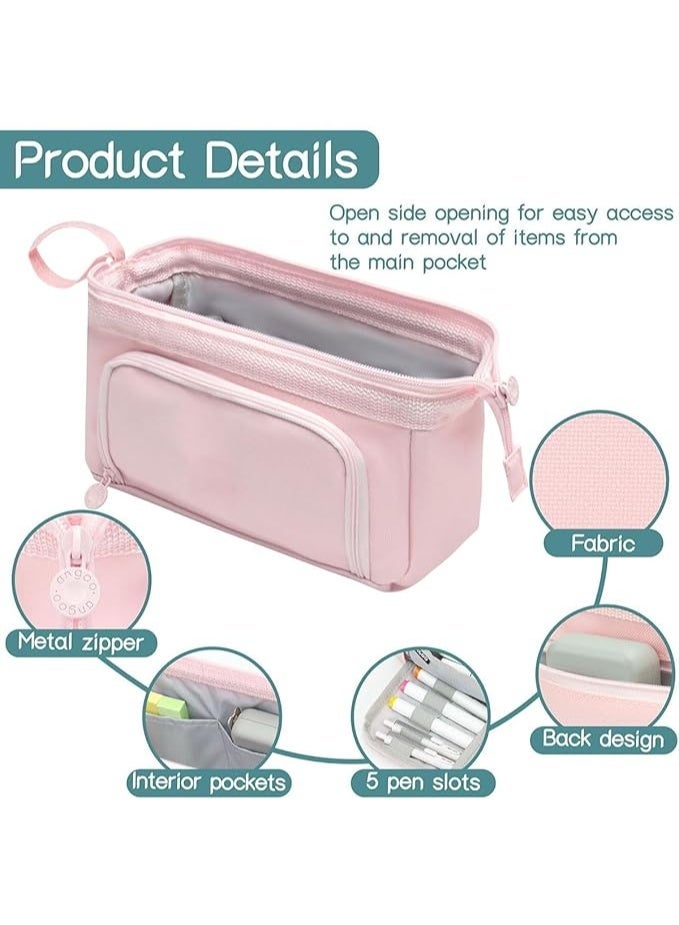 إي سي في في مقلمة أقلام رصاص وجاف بسعة كبيرة، شنطة تخزين الأقلام للأدوات المكتبية، منظم صندوق وحامل لوازم المكتب بسوستة لتخزين أقلام ماركر مع مقبض حمل لطلاب المدارس والمراهقات والبنات والبالغين من ®ECVV، وردي - Image 4
