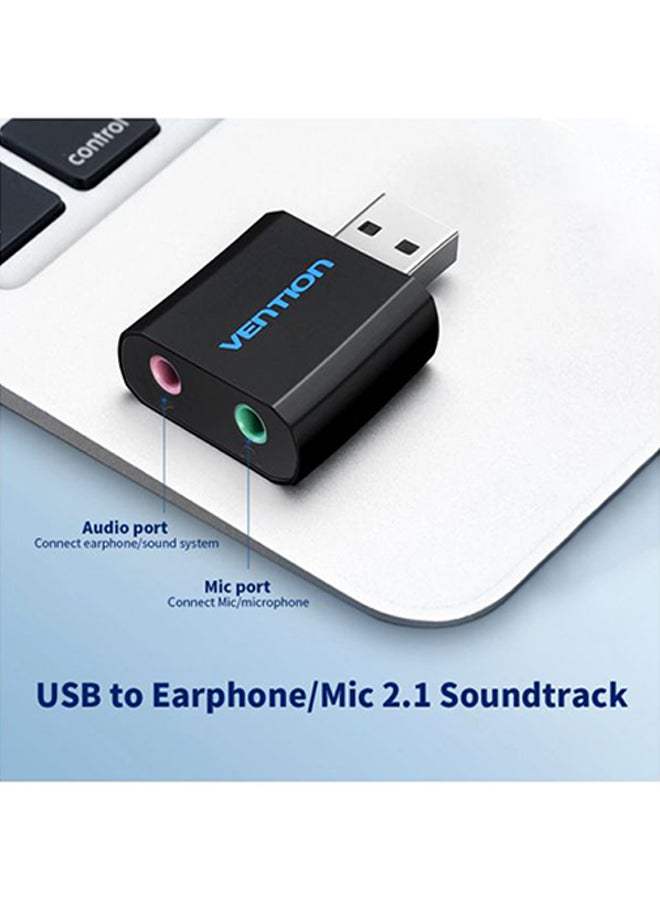 محول بطاقة صوت من USB إلى سماعة أذن/ ميكروفون أسود - Image 3