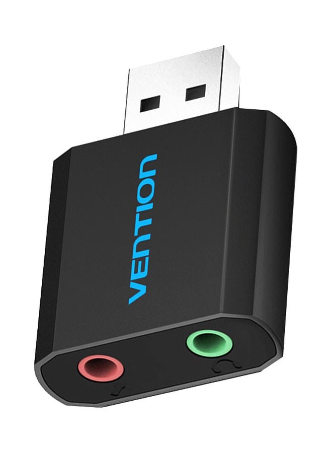 محول بطاقة صوت من USB إلى سماعة أذن/ ميكروفون أسود - Image 1