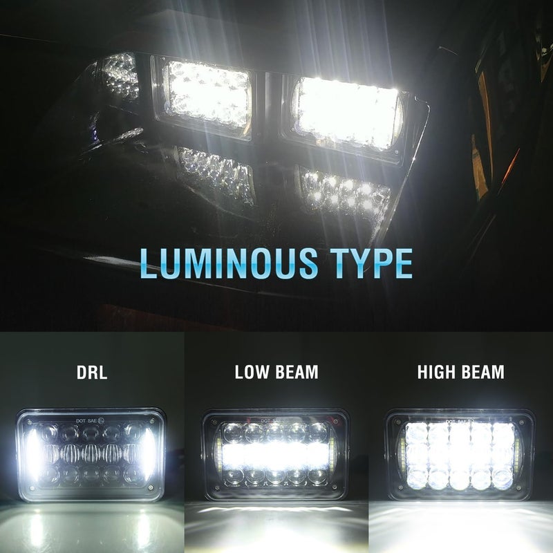 LX-LIGHT 60W 4x6 Inch LED Headlights with DRL - Image 4