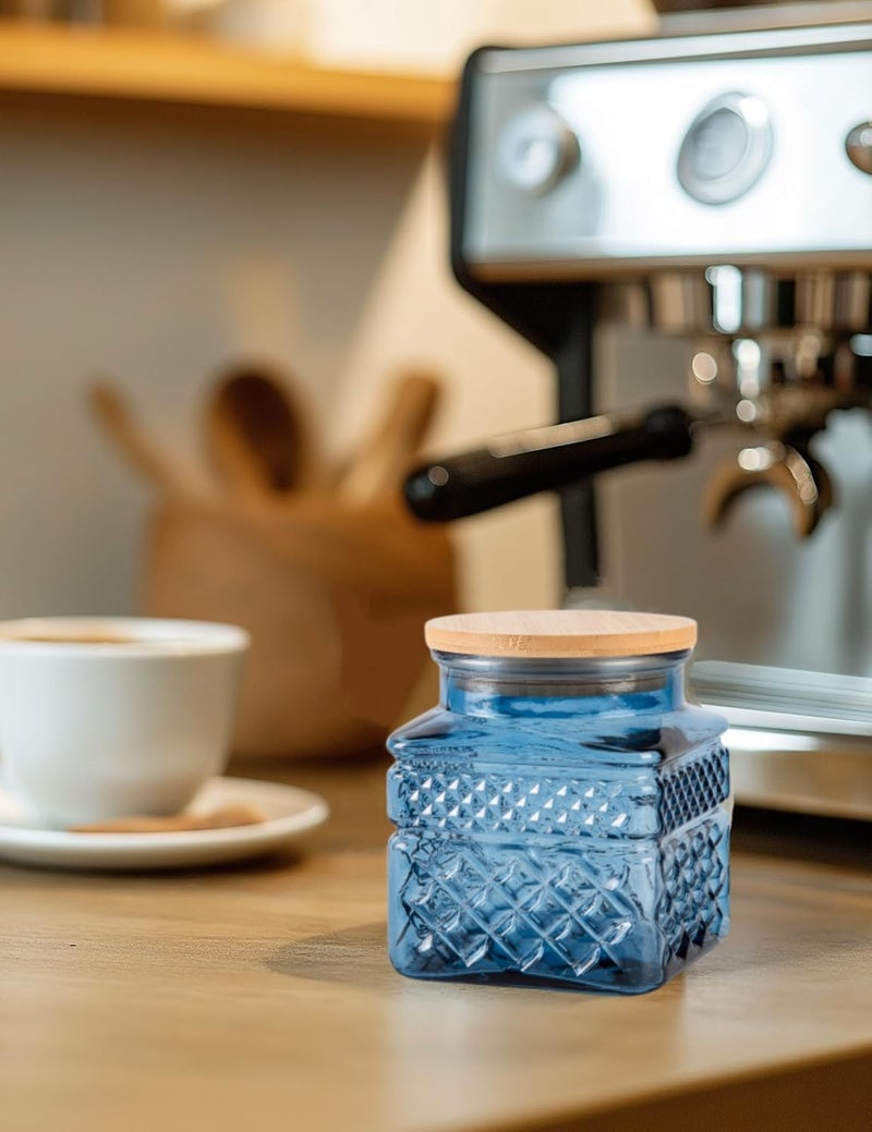 Prettidecor Glass Storage Canister with Airtight Lids, 20.3 FL OZ Thick Glass Candy Jar for Coffee Bean, Cocoa powder,Dog treats, Snacks Vintage Decorative Square Glass Jars for Coffee Bar Kitchen Party Counter - Image 4