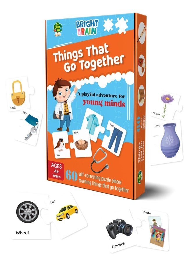 THE BOOK TREE Bright Brain Things That Go Together 60 (30 Sets) Piece Jigsaw Puzzle for Preschoolers, Educational Toy for Learning Matching Pictures with It's Pair by Majestic Book Club, for Kid - Image 2