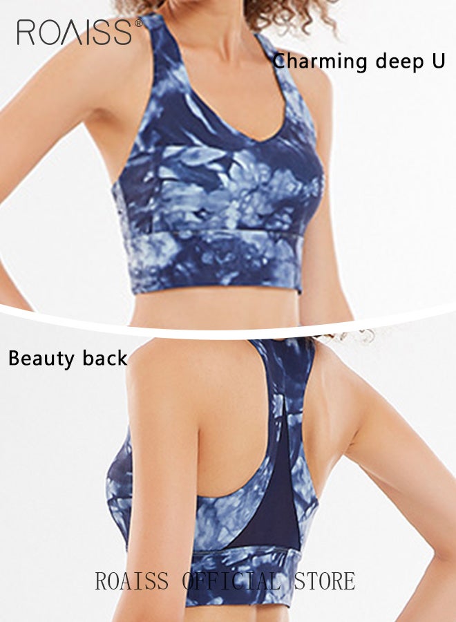 roaiss Women Yoga Set 2 Piece Yoga Outfit with Printed Elements Quick Drying and High Elasticity Fabric Set includes a Backless Top and Tight Fitting Workout Leggings - Image 4